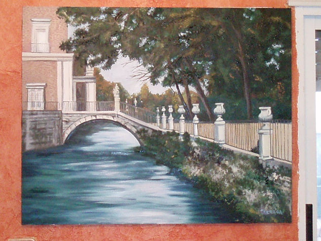 puente sobre rio Oil Canvas Landscaping