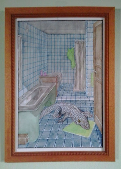 LAGARTO EN EL BAÑO: Watercolour Paper Still Life Paintings