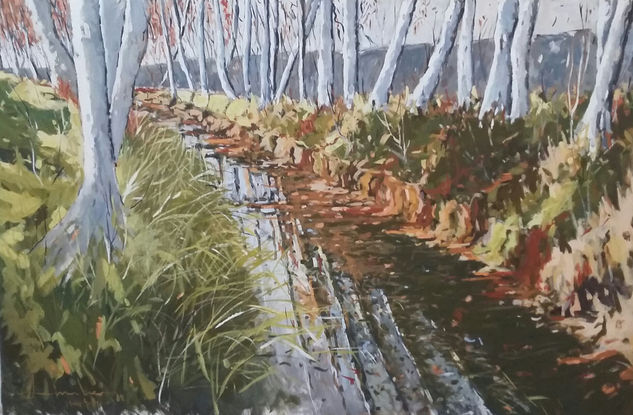 El canal d'Urgell  a su paso por Juneda Oil Canvas Landscaping