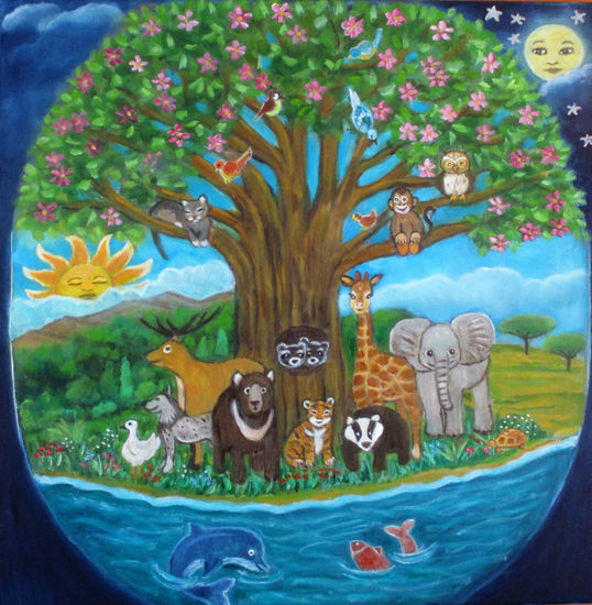 El arbol de la vida Oil Canvas Animals