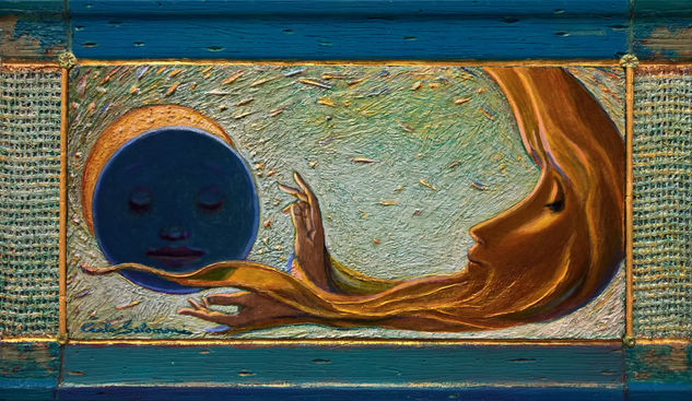 LUNA DEL ECLIPSE- ( enmarcado ) Mixed media Panel Figure Painting