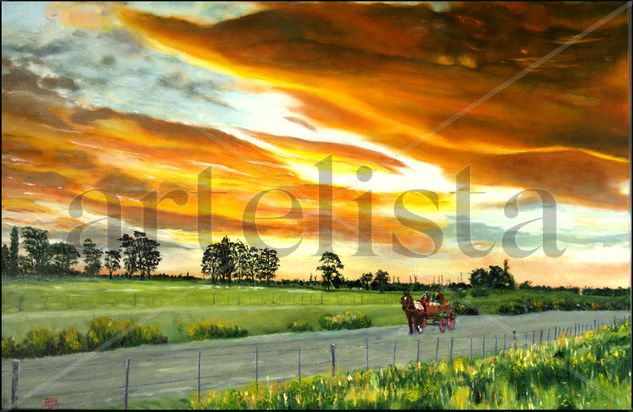 Atardecer en Gaiman Oil Canvas Landscaping