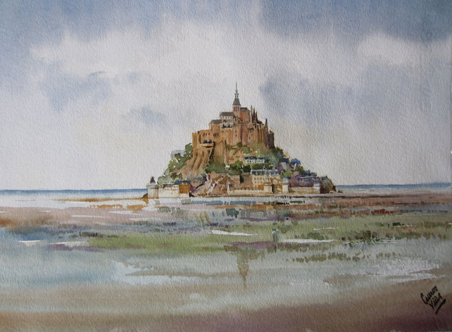 Mont Saint Michel Acuarela Papel Paisaje