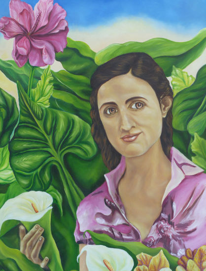 Mujer en el jardín Oil Panel Portrait