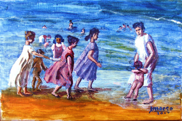 Bañandose en la playa Acrylic Canvas Marine Painting