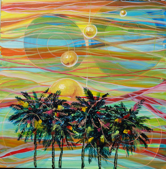 X axis = palm trees, Y axis = the Sun Gouache Canvas Landscaping