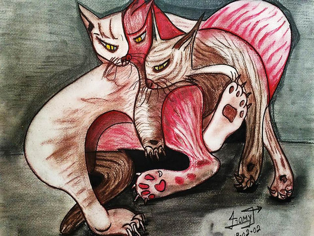 Los Tres Tristes Gatos Mixed Media