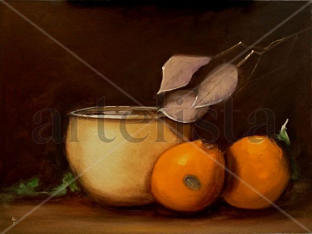 Dos Naranjas, 2 Oranges Oil Panel Still Life Paintings