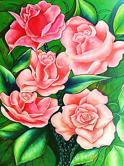 POSTAL FLORAL Oil Panel Floral Painting