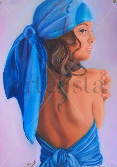 GITANILLA CON MANTON AZUL Oil Textile Portrait