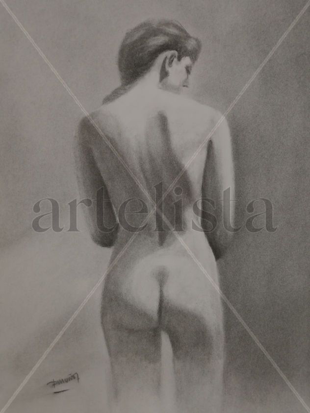 Dibujo a carbón, desnudo de espaldas