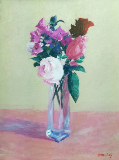 Jarrón de cristal con flores Oil Paper Still Life Paintings