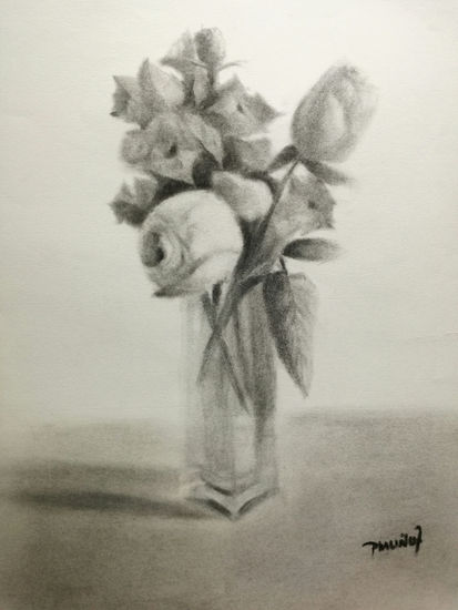 Jarrón de cristal con flores dibujo Charcoal