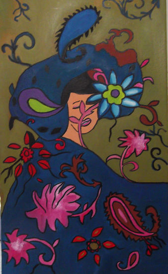 La mujer de las flores Mixed media Canvas Figure Painting