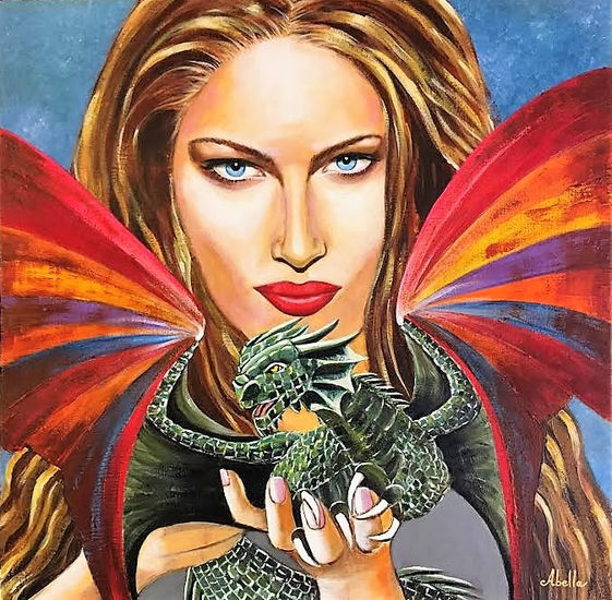 Woman with dragon Acrylic Canvas Figure Painting
