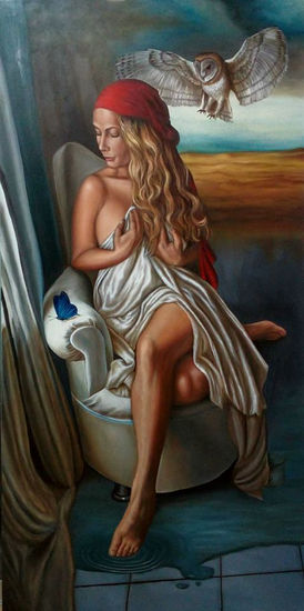 El Sueño de Alicia... Oil Textile Figure Painting