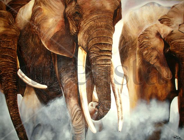 Tons of elephants Media Mixta Lienzo Animales