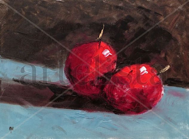 Dos Cerezas, Two Cherries Oil Canvas Still Life Paintings