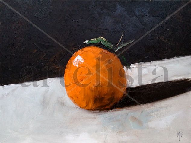 Una Naranja, An Orange Oil Canvas Still Life Paintings