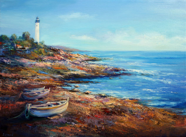 Mediterranean Lighthouse Oil Canvas Landscaping