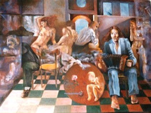 Tango de los espejos Oil Panel Figure Painting