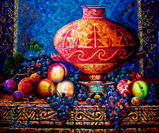 AMERICAN STILL LIFE AZUL Oil Textile Still Life Paintings