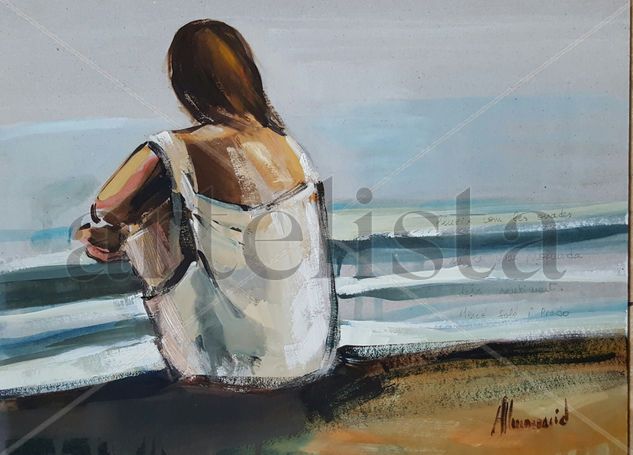 Mujer mirando el mar Oil Others Marine Painting