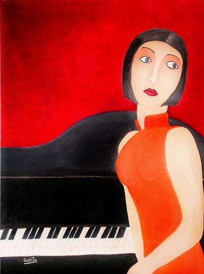 The Girl at the Piano Bar Óleo Lienzo Retrato