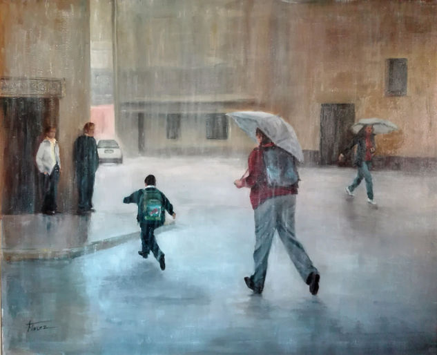 Un día de lluvia Oil Canvas Figure Painting