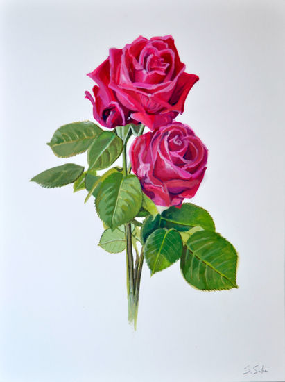 Rosas Gouache Paper Floral Painting