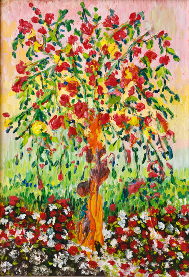 Cerezo en Flor Oil Panel Floral Painting