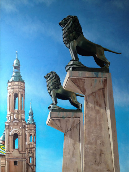 LEONES DE ZARAGOZA Óleo Lienzo Paisaje