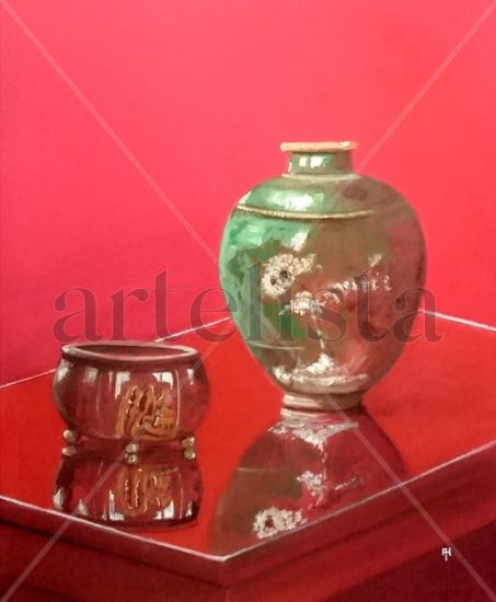 Vase in Red Media Mixta Papel Bodegones