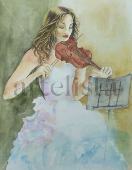 La Violinista Watercolour Paper Figure Painting