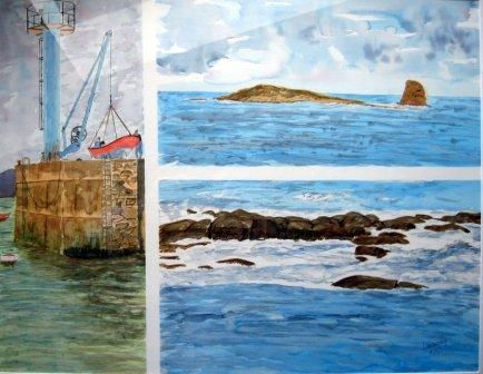 San Cibrao Watercolour Glass Marine Painting