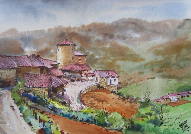 Bandujo-Proaza-Asturias Acuarela Papel Paisaje