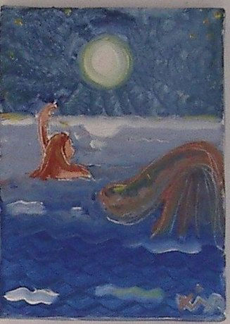 Sirena saluda a Luna Oil Canvas Marine Painting