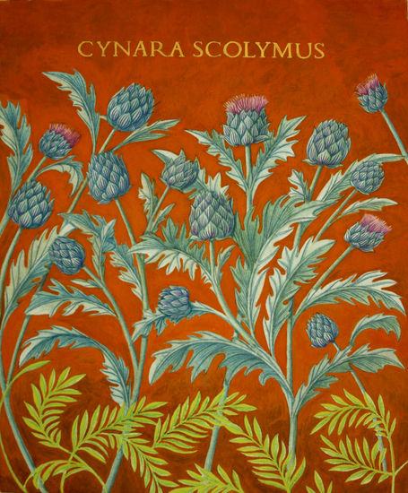 Cynara Scolymus Mixed media Panel Floral Painting