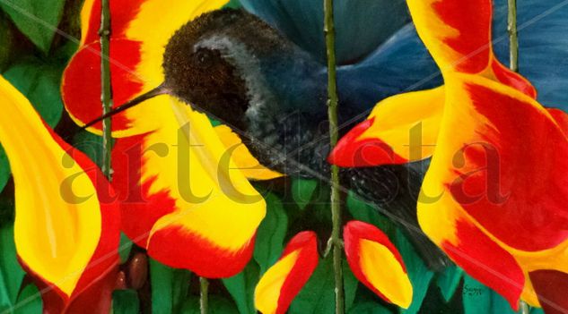 colibrí Oil Canvas Floral Painting