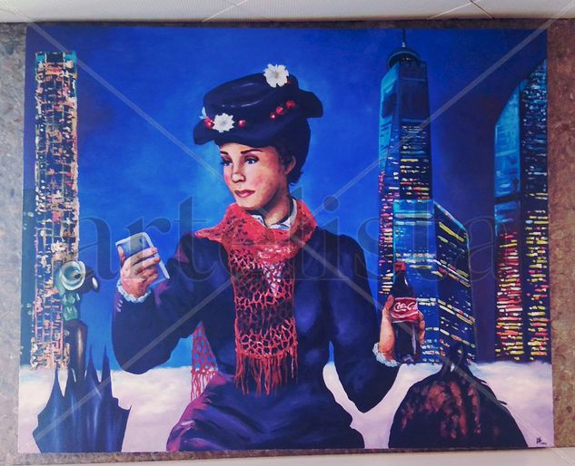 Modern Mary Poppins Oil Canvas Figure Painting