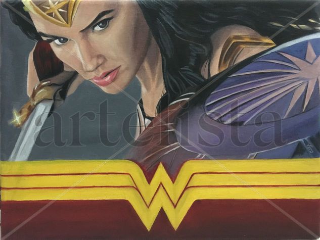 wonder woman Oil Textile Portrait