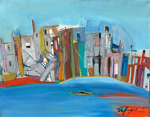 Geométrica Media Mixta Tela Paisaje