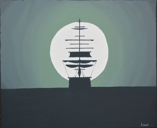 Barco bajo la luna Acrylic Canvas Landscaping