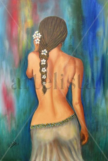 Flores en mi cabello. Oil Textile Figure Painting