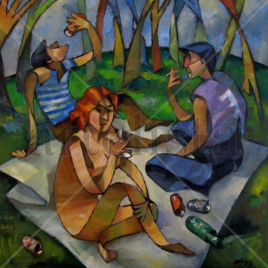 BOTELLON EN EL CAMPO Oil Canvas Figure Painting