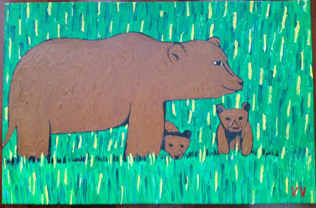 Un oso con sus oseznos Acrylic Canvas Animals