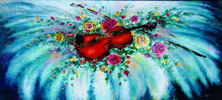 Violin con Flores Oil Canvas Still Life Paintings