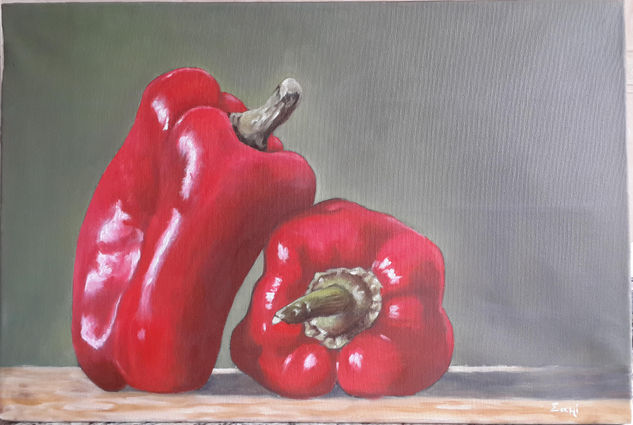 Dos Pimentones Rojos Oil Canvas Still Life Paintings