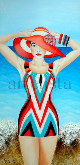 GLAMOUR EN LA PLAYA Acrylic Panel Marine Painting