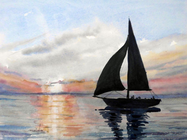 HACIA EL HORIZONTE Watercolour Paper Marine Painting